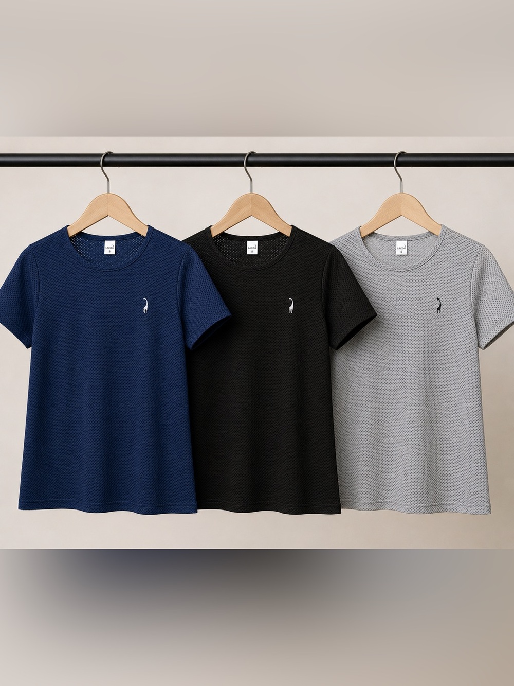 LaCoa Women’s LOT of THREE Short Sleeve Mesh Navy Grey Black Tops Giraffe Size S